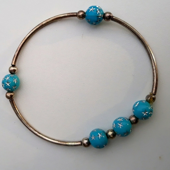 Jewelry - Stretchy Bracelet With Light Blue And Silver Beads